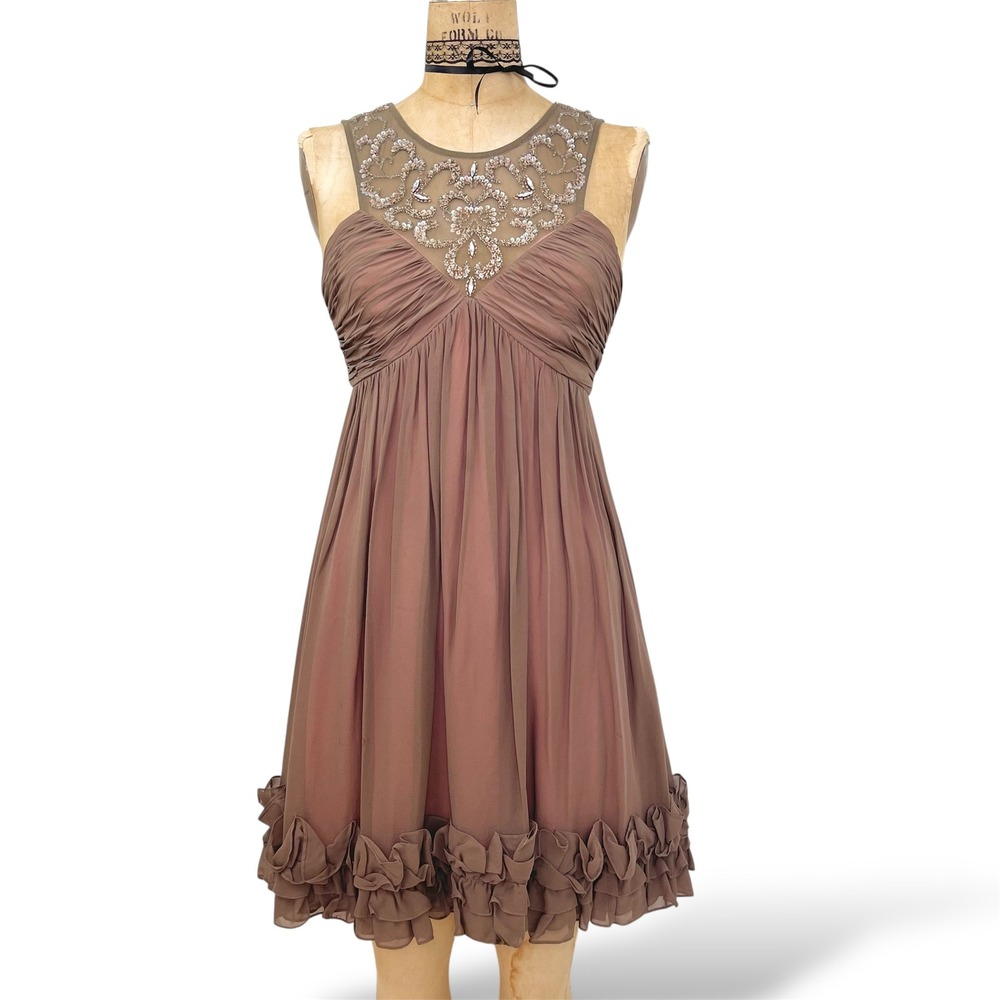 Vintage‎ Fairycore Decode 1.8 Silk Cocktail Dress Ruffle Beaded  Y2K Size XS
